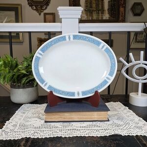 Vintage Ridgway Steelite Vitreous China Oval Platter - Blue Scroll Pattern